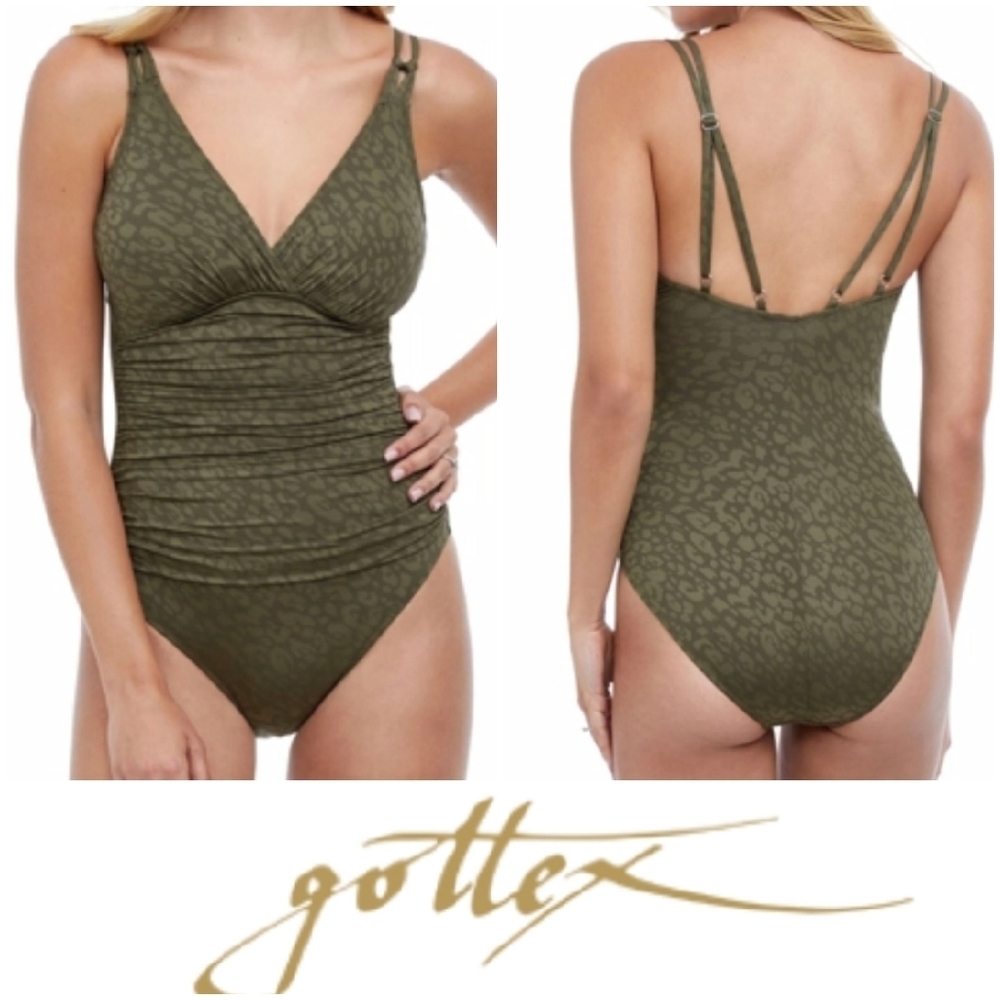 Gottex Luminous olive green Safari V-Neck Sz 14